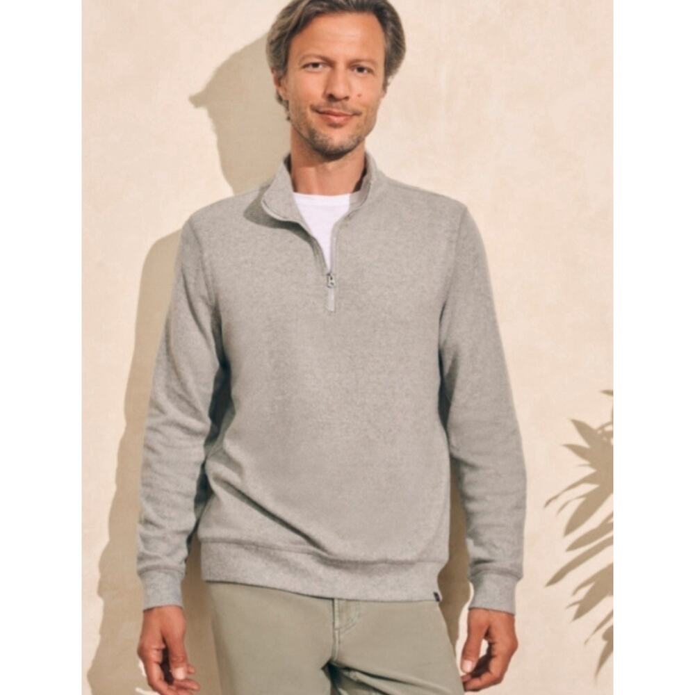 Faherty Legend Sweater Quarter Zip Mens XL Fossil Grey Twill Classic Casual Prep